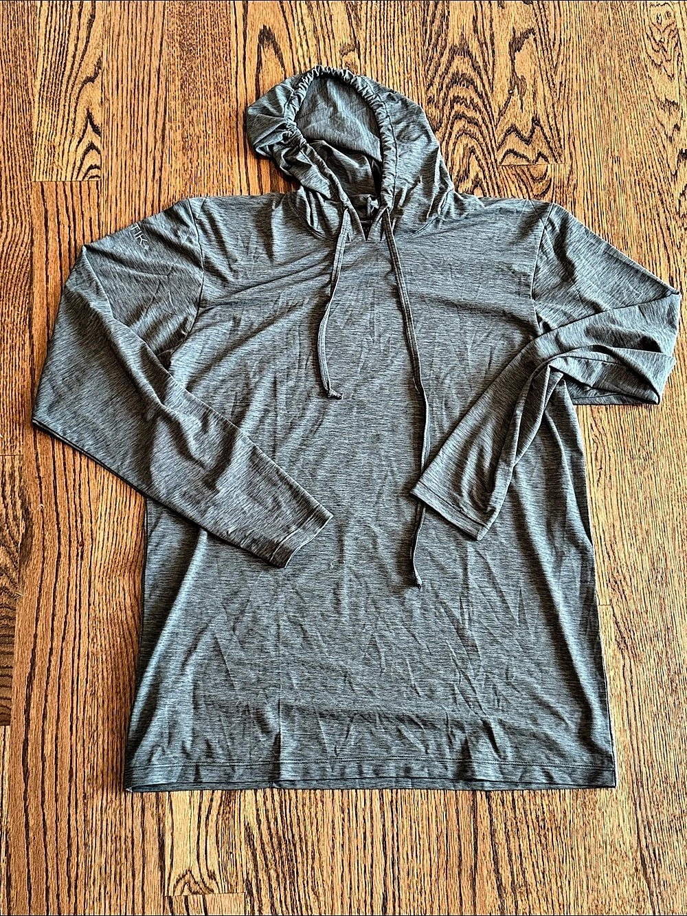 Anetik Men's Greenish Grey Hooded Performance Top Size Medium